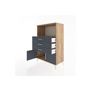 Hyperion Dolap Tek Raflı 3 Çekmeceli 2 Kapaklı 88x44x134 Çam-antrasit