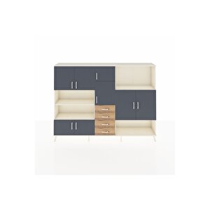 Arges Dolap 10 Raflı 4 Çekmeceli 8 Kapaklı 220x30x163 Aytaşı-antrasit/çam