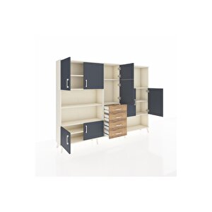 Arges Dolap 10 Raflı 4 Çekmeceli 8 Kapaklı 220x30x163 Aytaşı-antrasit/çam