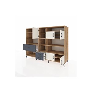 Kronos Dolap 13 Raflı 3 Çekmeceli 5 Kapaklı 220x59x163 Çam-aytaşı/antrasit