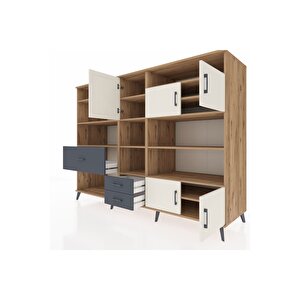 Kronos Dolap 13 Raflı 3 Çekmeceli 5 Kapaklı 220x59x163 Çam-aytaşı/antrasit