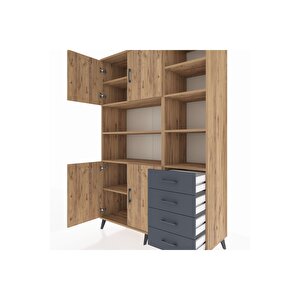 Hyperion Dolap 9 Raflı 4 Çekmeceli 4 Kapaklı 132x44x195 Çam-çam/antrasit
