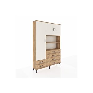 Arges Dolap 8 Raflı 6 Çekmeceli 3 Kapaklı 132x30x195 Çam-aytaşı/çam