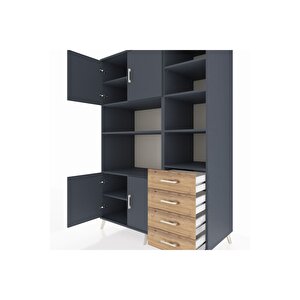 Kronos Dolap 9 Raflı 4 Çekmeceli 4 Kapaklı 132x59x195 Antrasit-antrasit/çam