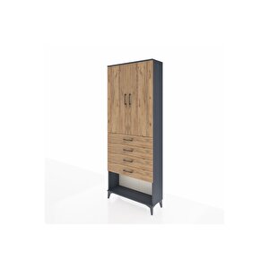 Arges Dolap 3 Raflı 4 Çekmeceli 2 Kapaklı 88x30x221 Antrasit-çam