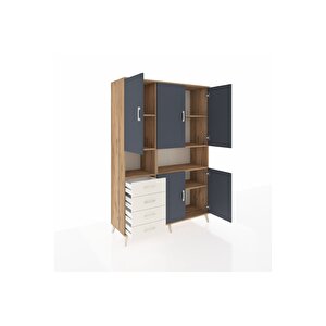 Hyperion Dolap 7 Raflı 4 Çekmeceli 5 Kapaklı 132x44x195 Çam-antrasit/aytaşı