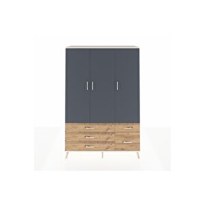 Hyperion Dolap 5 Raflı 5 Çekmeceli Tek Askılı 132x44x195 Aytaşı-antrasit/çam