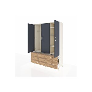 Hyperion Dolap 5 Raflı 5 Çekmeceli Tek Askılı 132x44x195 Aytaşı-antrasit/çam