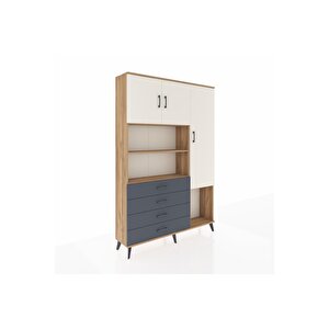 Arges Dolap 8 Raflı 4 Çekmeceli 3 Kapaklı 132x30x195 Çam-aytaşı/antrasit