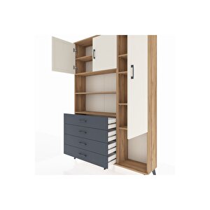Arges Dolap 8 Raflı 4 Çekmeceli 3 Kapaklı 132x30x195 Çam-aytaşı/antrasit