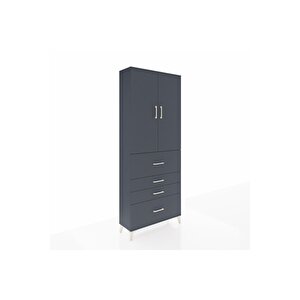 Arges Dolap 3 Raflı 4 Çekmeceli 2 Kapaklı 88x30x221 Antrasit-antrasit