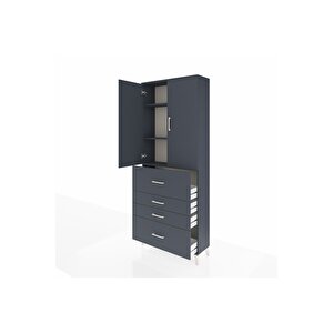 Arges Dolap 3 Raflı 4 Çekmeceli 2 Kapaklı 88x30x221 Antrasit-antrasit