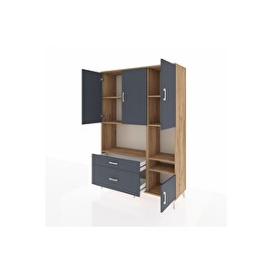 Hyperion Gardrop 7 Raflı 2 Çekmeceli 4 Kapaklı 132x44x195 Çam-antrasit