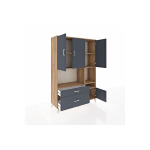 Hyperion Gardrop 7 Raflı 2 Çekmeceli 4 Kapaklı 132x44x195 Çam-antrasit