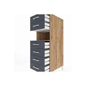 Kronos Dolap Tek Raflı 6 Çekmeceli 44x59x134 Çam-antrasit