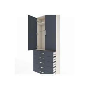 Arges Dolap 2 Raflı 5 Çekmeceli Tek Askılı 88x30x221 Aytaşı-antrasit