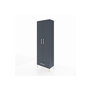 Arges Dolap 5 Raflı Tek Çekmeceli 2 Kapaklı 60x30x182 Antrasit-antrasit