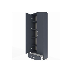 Arges Dolap 5 Raflı Tek Çekmeceli 2 Kapaklı 60x30x182 Antrasit-antrasit