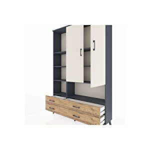 Arges Dolap 8 Raflı 4 Çekmeceli 2 Kapaklı 132x30x195 Antrasit-aytaşı/çam