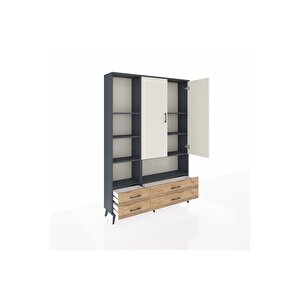 Arges Dolap 8 Raflı 4 Çekmeceli 2 Kapaklı 132x30x195 Antrasit-aytaşı/çam