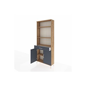 Arges Dolap 4 Raflı Tek Çekmeceli 2 Kapaklı 88x30x221 Çam-antrasit