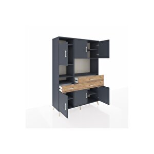 Hyperion Dolap 9 Raflı 3 Çekmeceli 6 Kapaklı 132x44x195 Antrasit-antrasit/çam