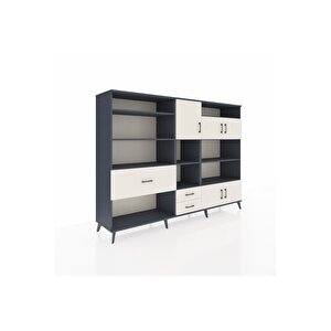 Hyperion Dolap 13 Raflı 3 Çekmeceli 5 Kapaklı 220x44x163 Antrasit-aytaşı