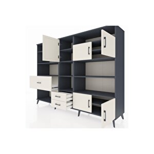 Hyperion Dolap 13 Raflı 3 Çekmeceli 5 Kapaklı 220x44x163 Antrasit-aytaşı