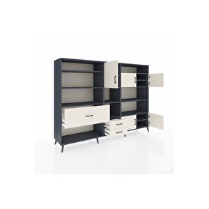 Hyperion Dolap 13 Raflı 3 Çekmeceli 5 Kapaklı 220x44x163 Antrasit-aytaşı