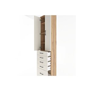 Arges Dolap 4 Raflı 5 Çekmeceli 2 Kapaklı 60x30x243 Çam-aytaşı