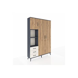 Arges Dolap 6 Raflı 3 Çekmeceli Tek Askılı 132x30x195 Antrasit-çam/aytaşı