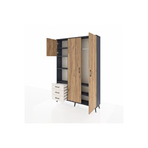 Arges Dolap 6 Raflı 3 Çekmeceli Tek Askılı 132x30x195 Antrasit-çam/aytaşı