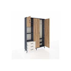 Arges Dolap 6 Raflı 3 Çekmeceli Tek Askılı 132x30x195 Antrasit-çam/aytaşı