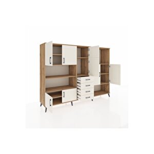 Hyperion Dolap 10 Raflı 4 Çekmeceli 8 Kapaklı 220x44x163 Çam-aytaşı