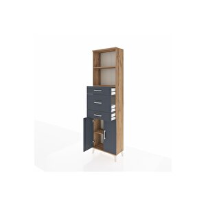 Arges Dolap 3 Raflı 3 Çekmeceli 2 Kapaklı 60x30x221 Çam-antrasit