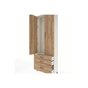 Arges Dolap Tek Raflı 3 Çekmeceli Tek Askılı 88x30x243 Aytaşı-çam