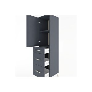 Hyperion Dolap 2 Raflı 3 Çekmeceli Tek Kapaklı 44x44x182 Antrasit-antrasit