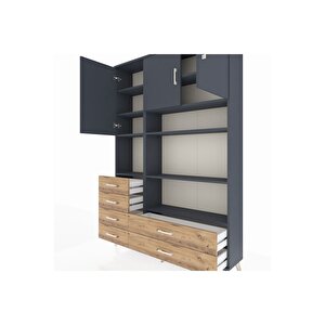 Arges Dolap 9 Raflı 6 Çekmeceli 3 Kapaklı 132x30x195 Antrasit-antrasit/çam