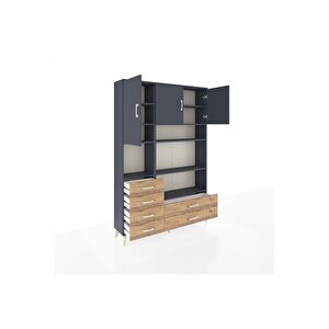 Arges Dolap 9 Raflı 6 Çekmeceli 3 Kapaklı 132x30x195 Antrasit-antrasit/çam