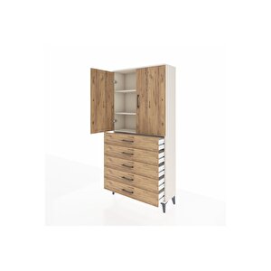 Arges Dolap 3 Raflı 5 Çekmeceli 2 Kapaklı 88x30x182 Aytaşı-çam