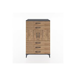 Hyperion Dolap Tek Raflı 5 Çekmeceli 2 Kapaklı 88x44x134 Antrasit-çam