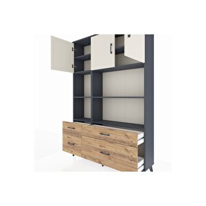 Arges Dolap 8 Raflı 4 Çekmeceli 3 Kapaklı 132x30x195 Antrasit-aytaşı/çam
