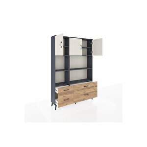 Arges Dolap 8 Raflı 4 Çekmeceli 3 Kapaklı 132x30x195 Antrasit-aytaşı/çam