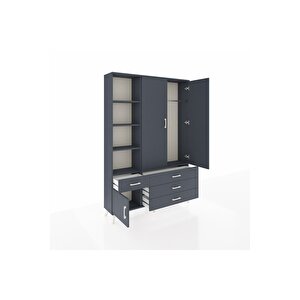 Arges Gardrop 5 Raflı 4 Çekmeceli Tek Askılı 132x30x195 Antrasit-antrasit