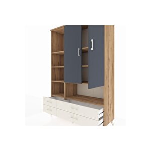 Hyperion Dolap 8 Raflı 4 Çekmeceli 2 Kapaklı 132x44x195 Çam-antrasit/aytaşı
