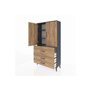 Arges Dolap 3 Raflı 3 Çekmeceli 2 Kapaklı 88x30x163 Antrasit-çam