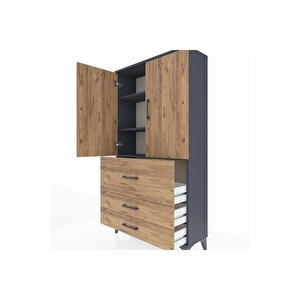 Arges Dolap 3 Raflı 3 Çekmeceli 2 Kapaklı 88x30x163 Antrasit-çam