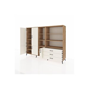 Hyperion Dolap 11 Raflı 3 Çekmeceli 5 Kapaklı 220x44x163 Çam-aytaşı