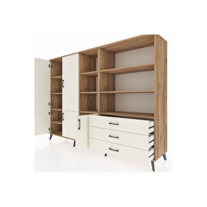 Hyperion Dolap 11 Raflı 3 Çekmeceli 5 Kapaklı 220x44x163 Çam-aytaşı