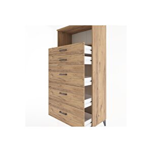 Hyperion Dolap Tek Raflı 5 Çekmeceli 88x44x182 Çam-çam